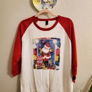 Tultex Festive Santa Long Sleeve Tee - Red & White